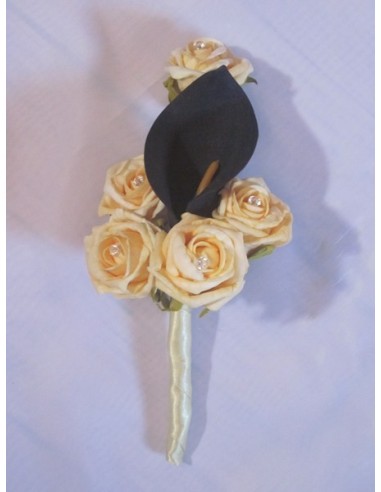 Lot bouquets Mariage Noir et Jaune avec de belles Roses et des Lys