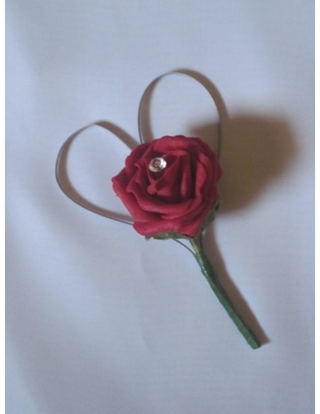 Bouquet de mariee, boutonnière thème "coeur" avec roses bordeaux