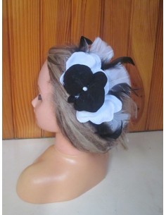 Peigne de cheveux pour mariage orchidée noir et blanc